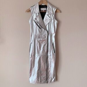 The Mighty Company Midi Jacket/Dress in Metallic Silver Leather Small Fitted